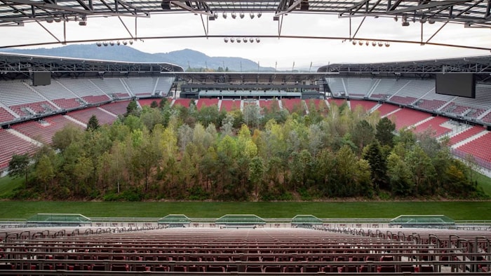 Швейцарец Клаус Литтманн высадил 300 деревьев на футбольном стадионе в Австрии в качестве «мемориала» эпохи антропоцена. Фото: deezen